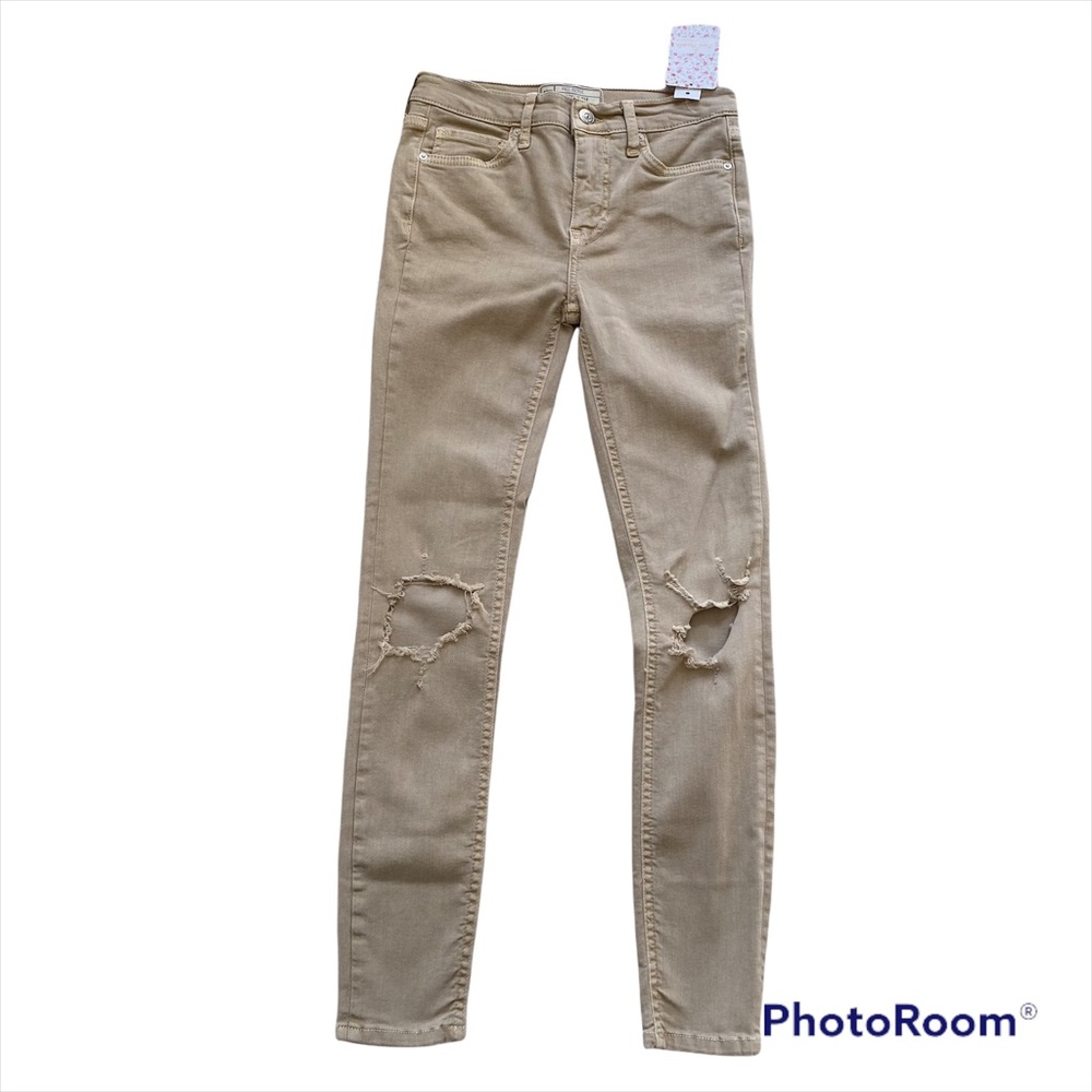 Free People Busted Knee Skinny Khaki Stretch Jeans NWT